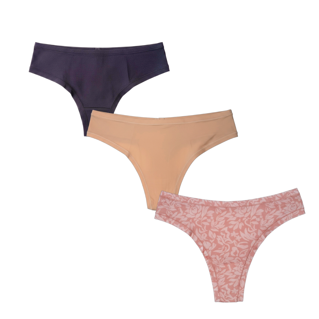 Clétte Sakura full coverage thong underwear 3-pack in black, women’s comfort underwear
